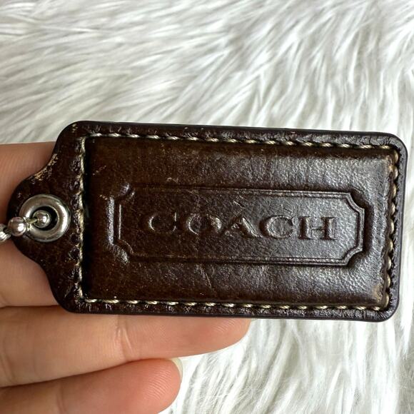2" COACH Brown Silver Fob Bag Charm Hang tag Hangtag - Picture 1 of 2